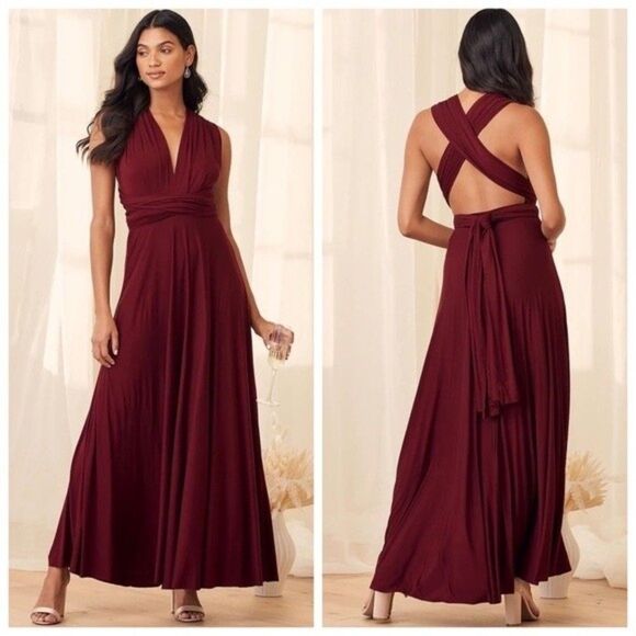 Lulus Tricks of the Trade Burgundy Convertible Maxi Dress Size Small - Picture 9 of 13